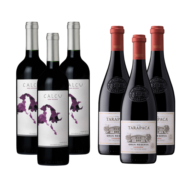 Pack 3 Vinos Calcu Gran Reserva Carmenere + 3 Vinos Tarapaca Gran Reserva Carmenere
